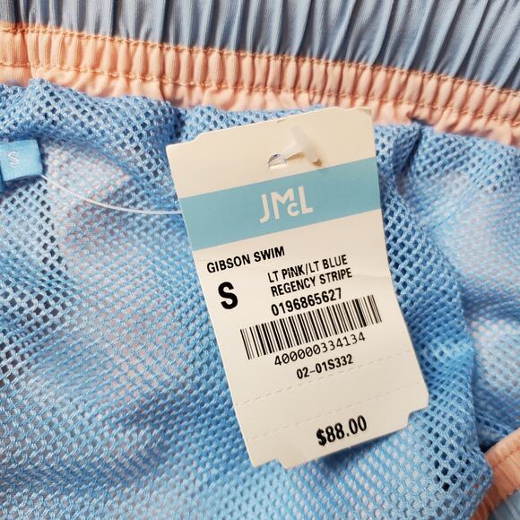 J. McLaughlin Men's Size S NWT Gibson Swim Trunks Regency Stripe Pink Blue - Picture 5 of 8